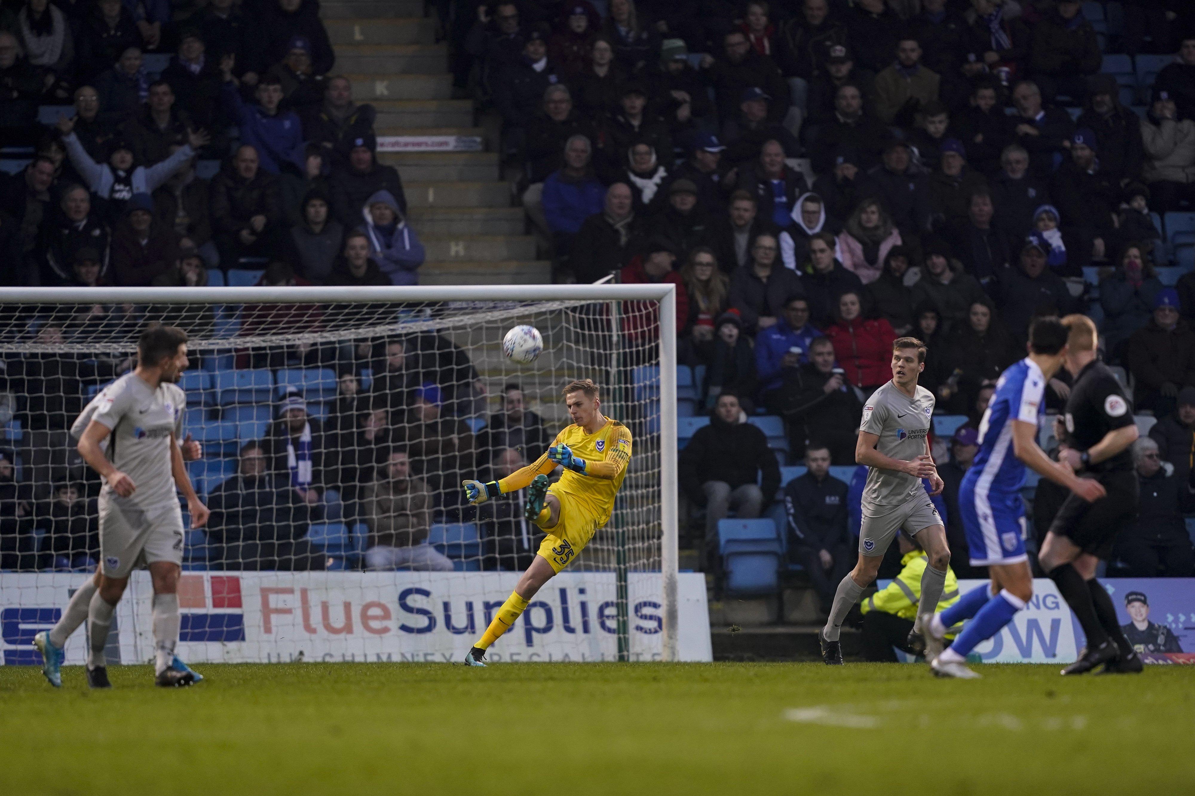Alex Bass took the place of Craig MacGillivray between the posts for Pompey against Gillingham  Picture: Jason Brown