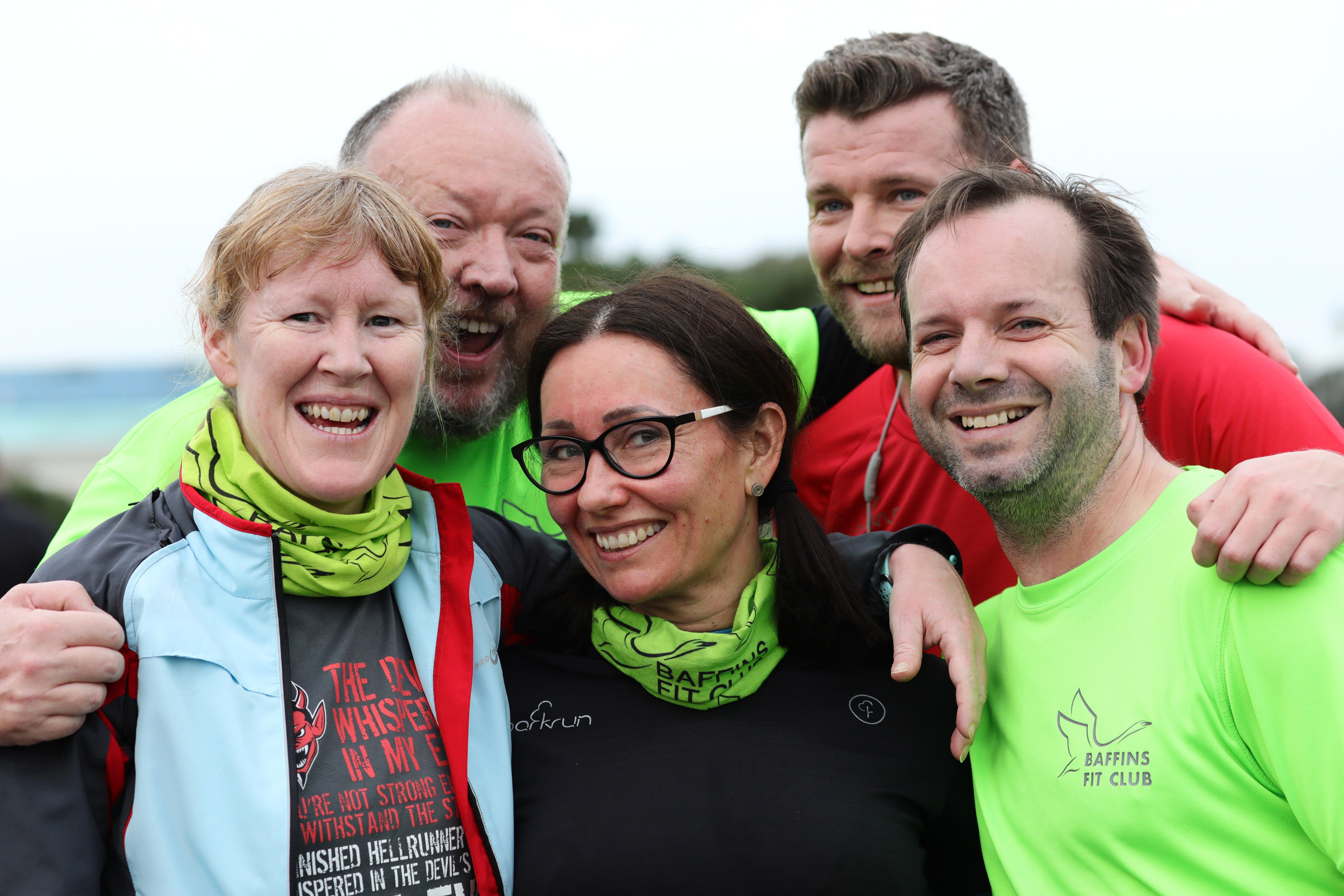 Helen Mayhead, centre, completed her 150th parkrun. Picture: Chris Moorhouse     (080220-01)