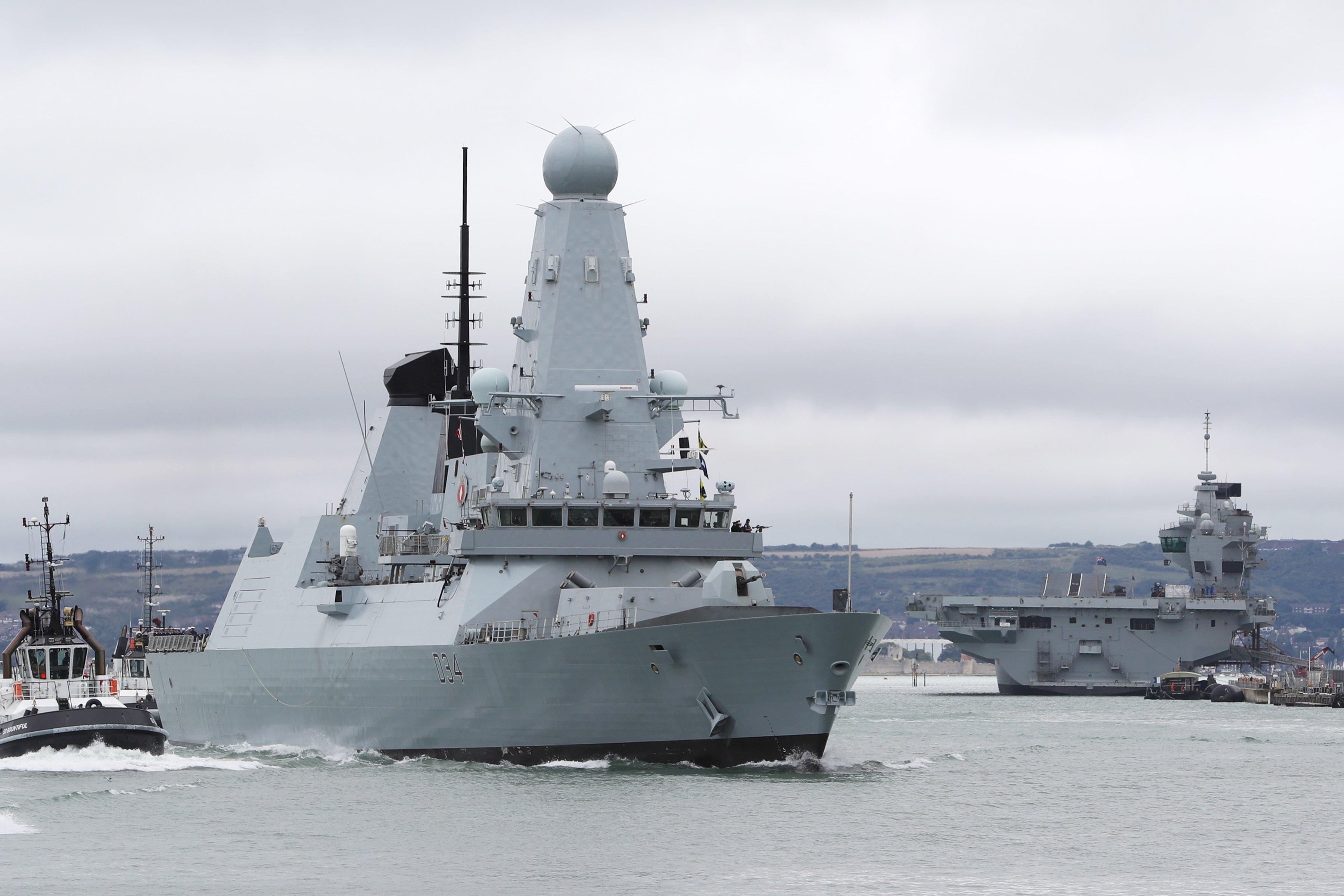 Royal Navy warship HMS Diamond sailing from Portsmouth for a deployment.  Photo: LPhot Kyle Heller