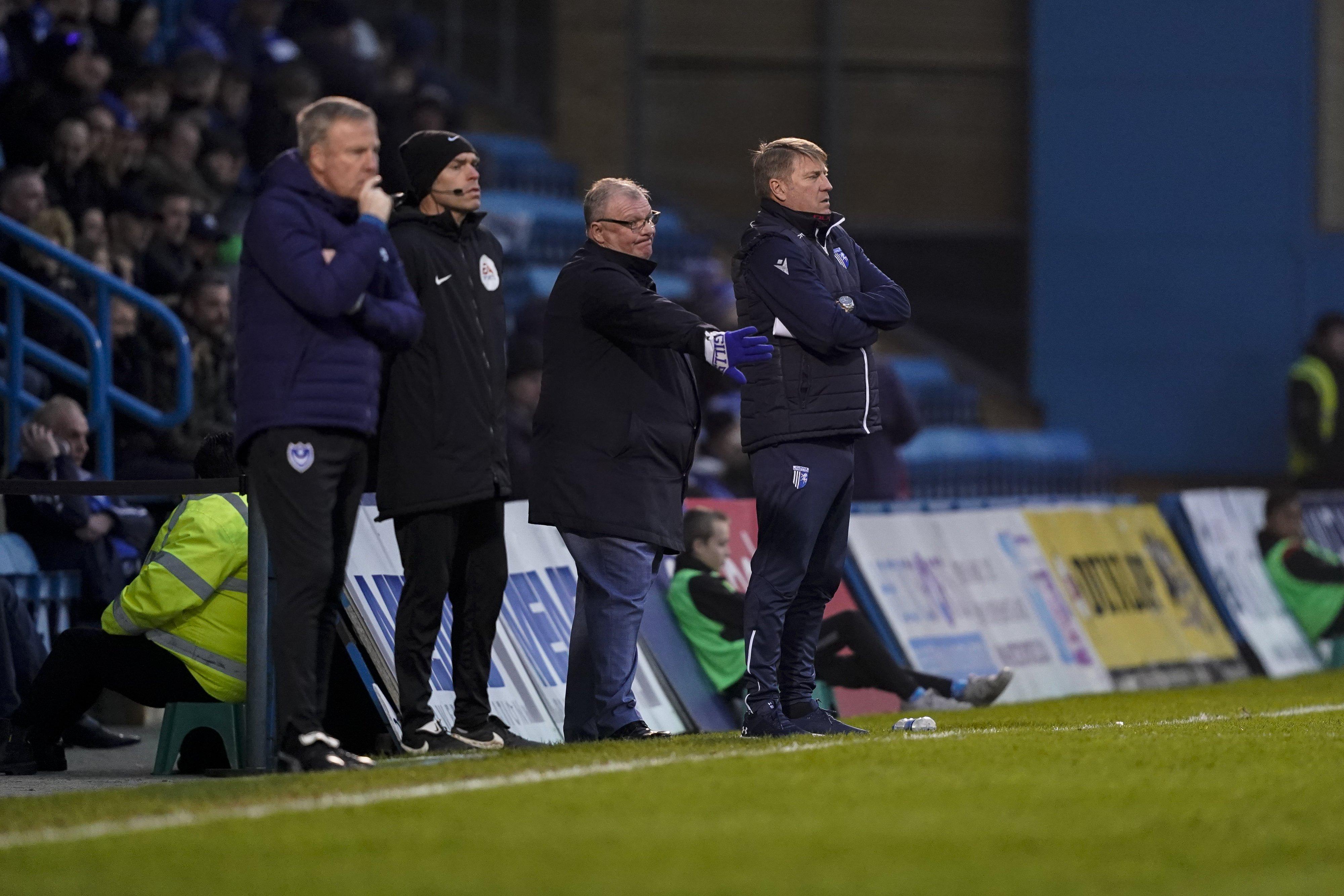 Gillingham manager Steve Evans, right centre. Picture: Jason Brown