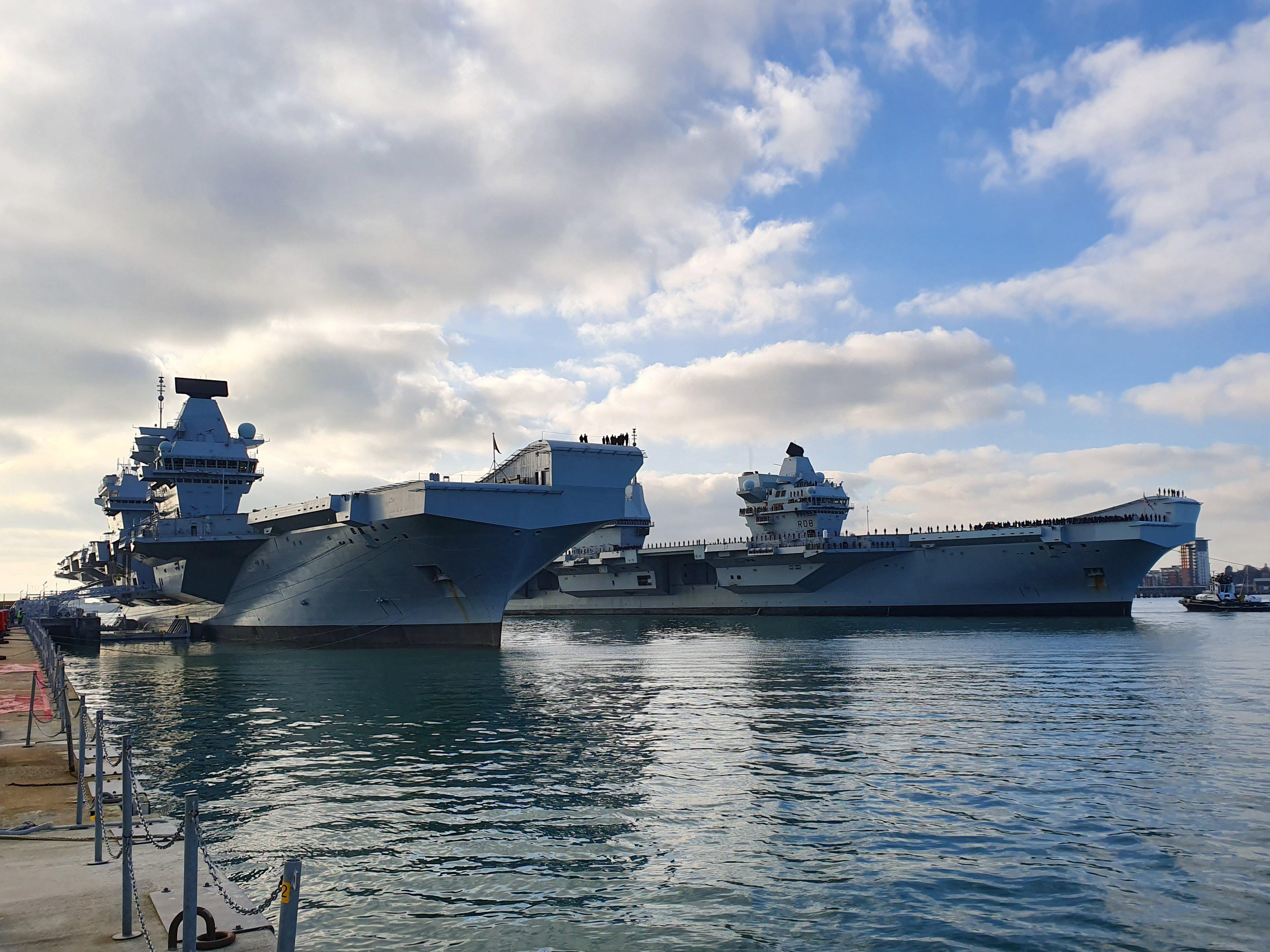HMS Queen Elizabeth as she passed HMS Prince of Wales in Portsmouth dockyard last year. Picture: Habibur Rahman