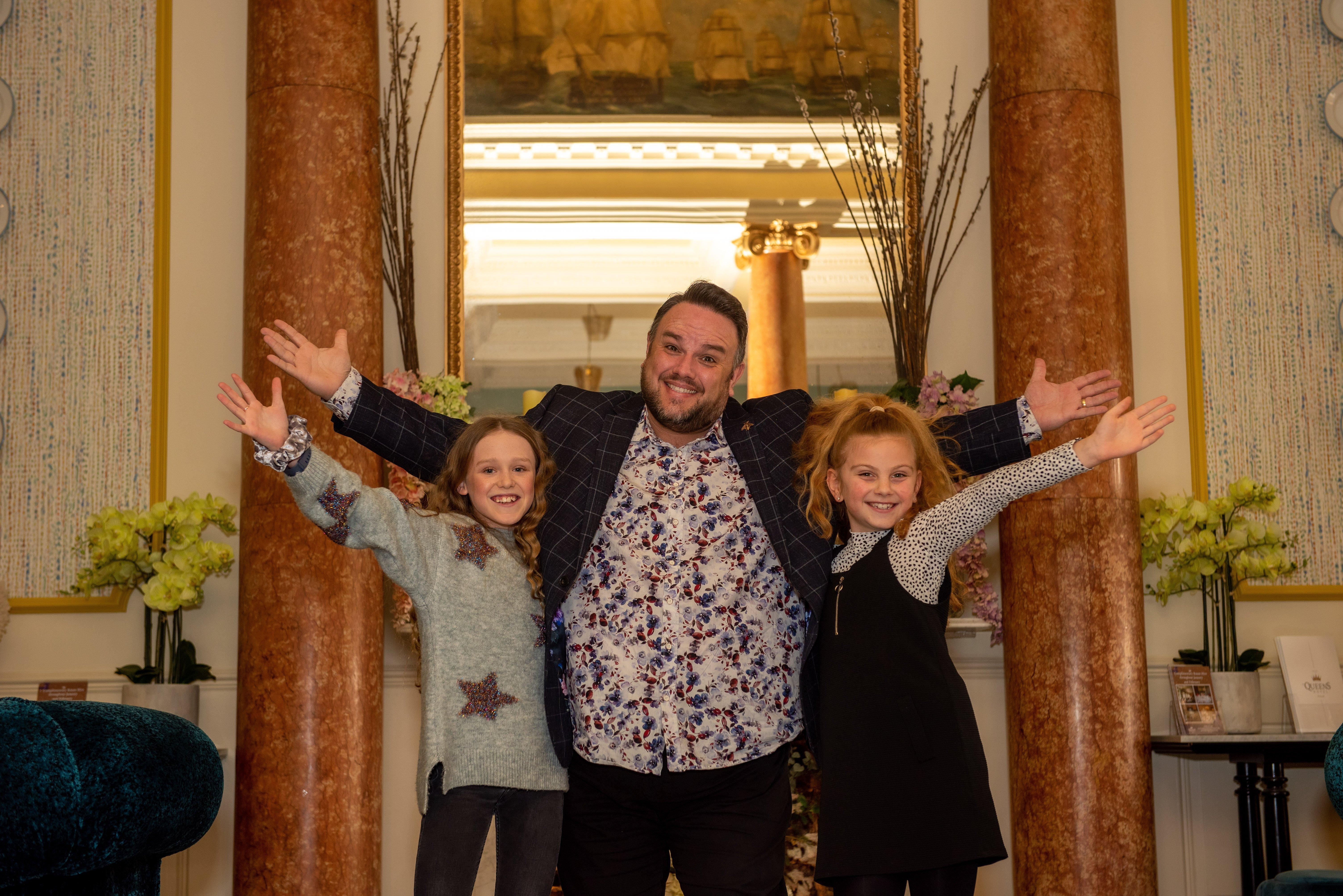 The twon Annies with Kings Theatre Creative Director and Show Director Jack Edwards. Picture: Vernon Nash (010220-080)