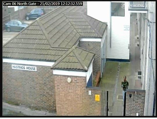 CCTV at Hastings House shows Michael Enzanga fleeing after stabbing PC Russell Turner at Stamshaw Park on February 21. Picture: Hampshire police