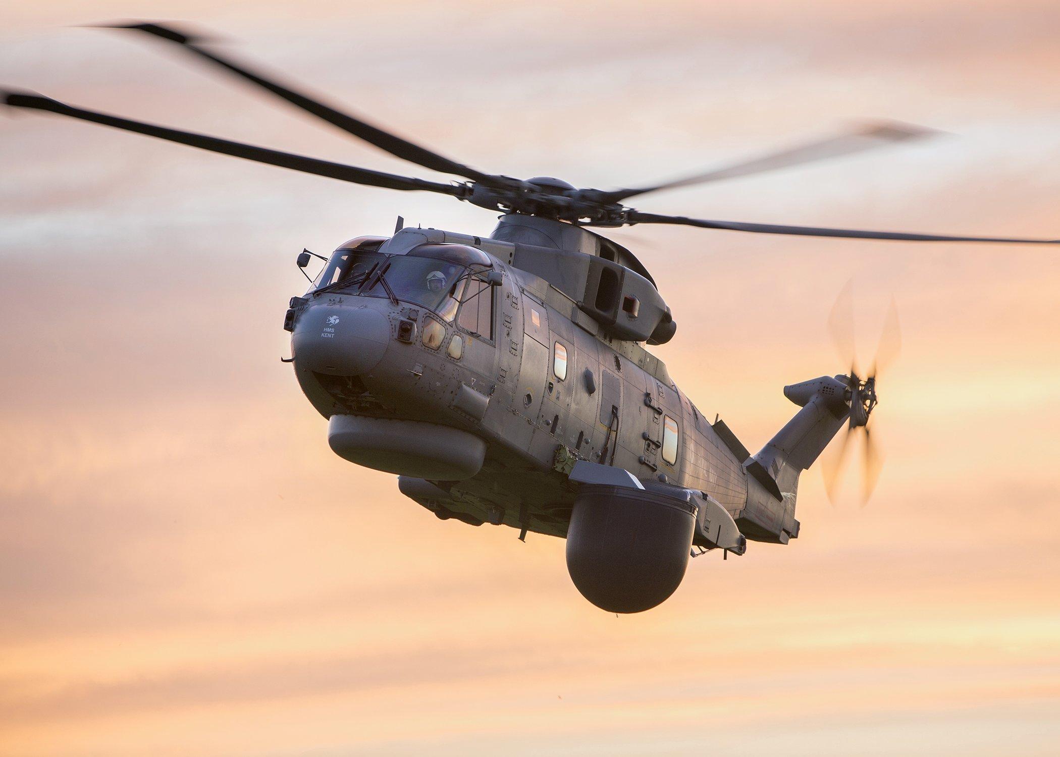 A Merlin Mk2 with a Crowsnest radar system fitted to it. Photo: Lockheed Martin/Twitter