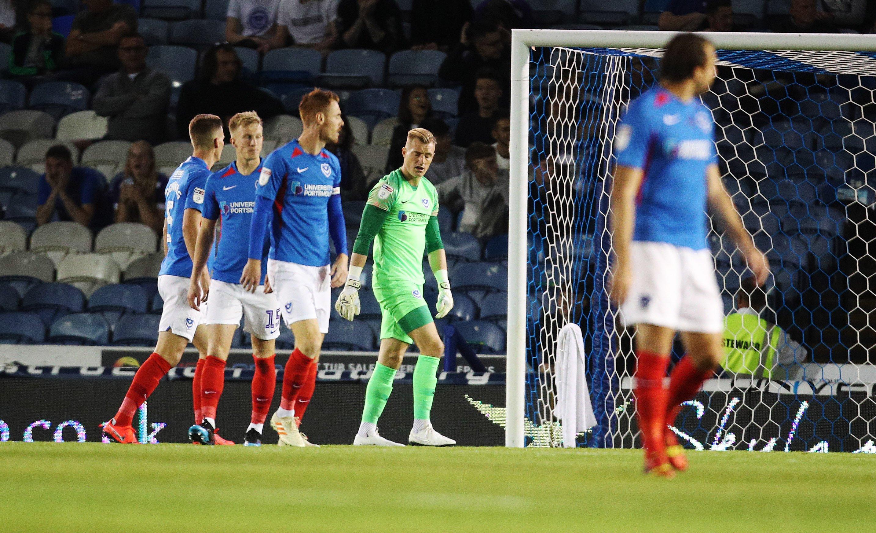Pompey players after Burton's first goal