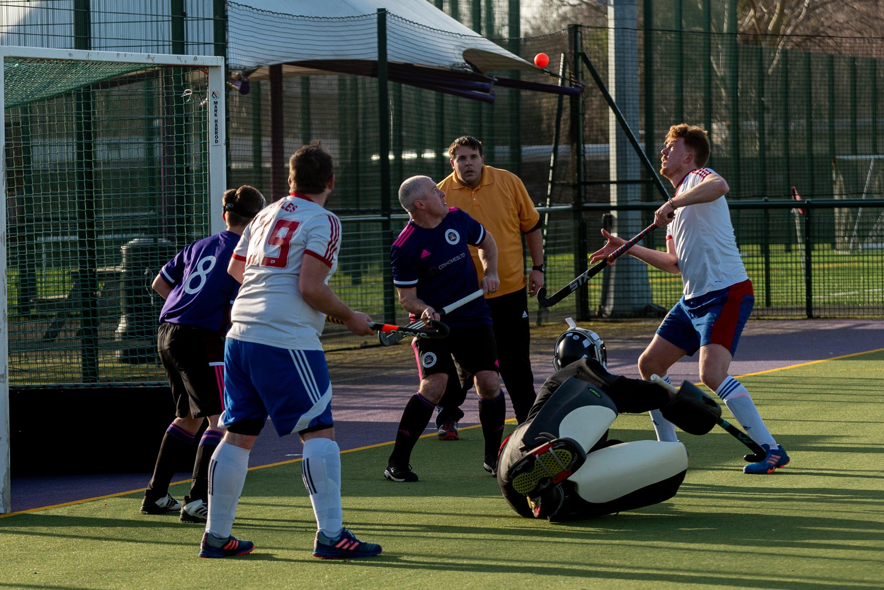 Goalmouth action from Portsmouth 2nds' 6-0 loss to US Portsmouth. Picture: Vernon Nash