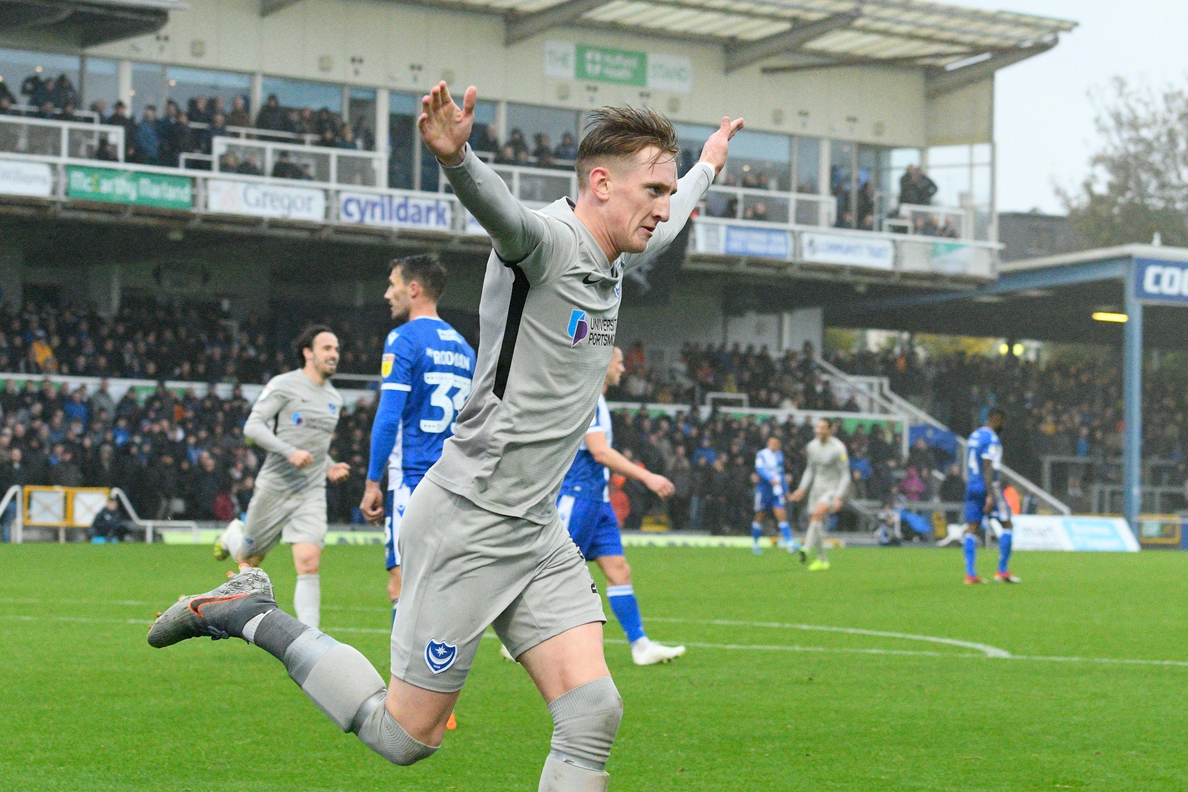 Ronan Curtis celebrates scoring at Bristol Rovers. Picture: Graham Hunt