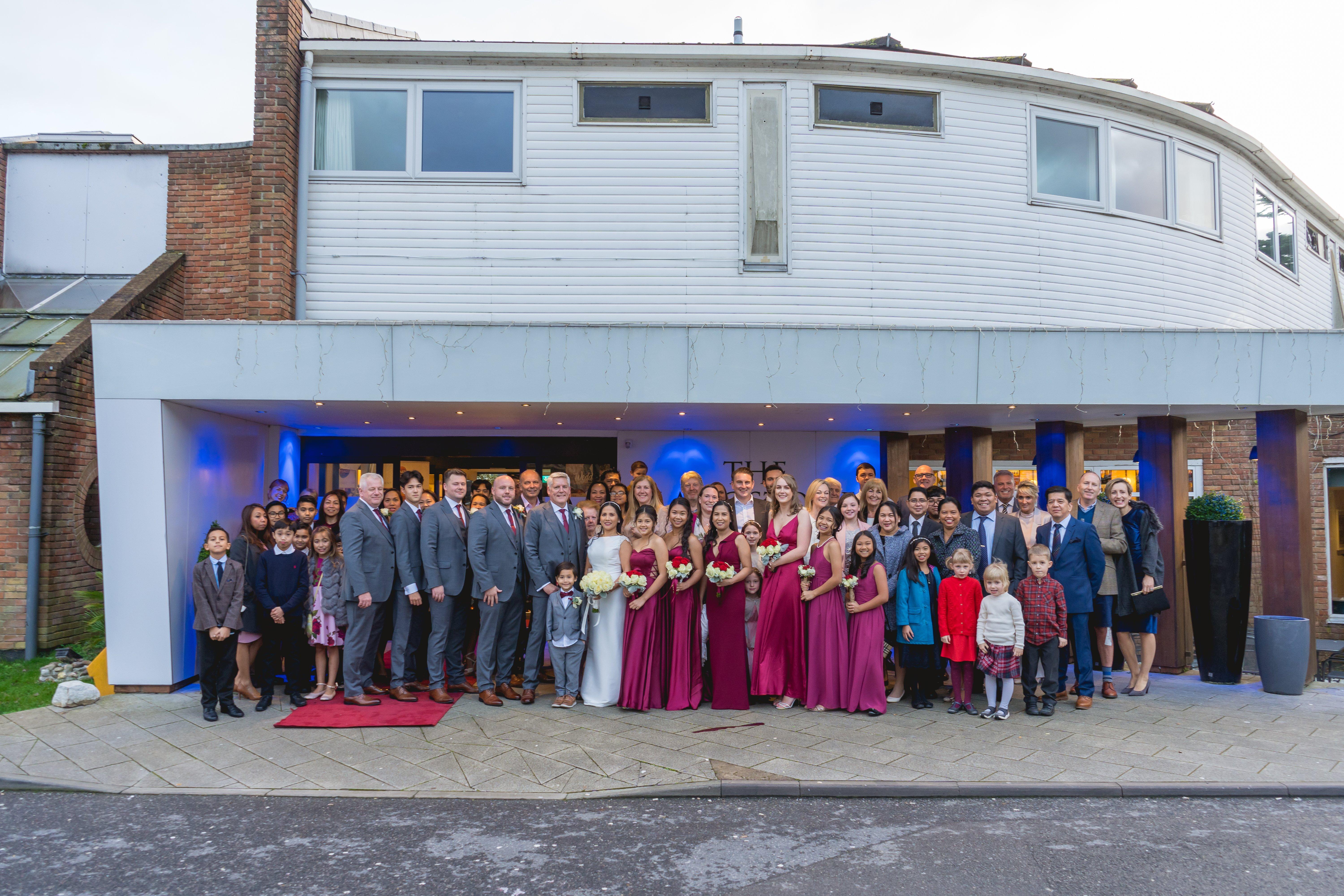 The Brooks' wedding party outside Langstone Hotel, Hayling Island.