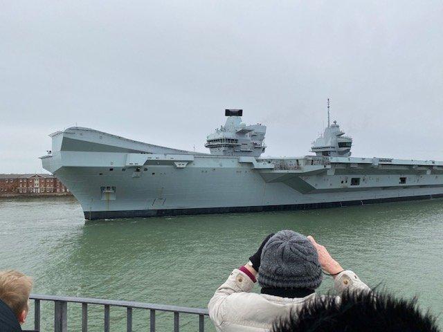 HMS Prince of Wales leaving Portsmouth on February 19 2020. Picture: Andrew Kingshott