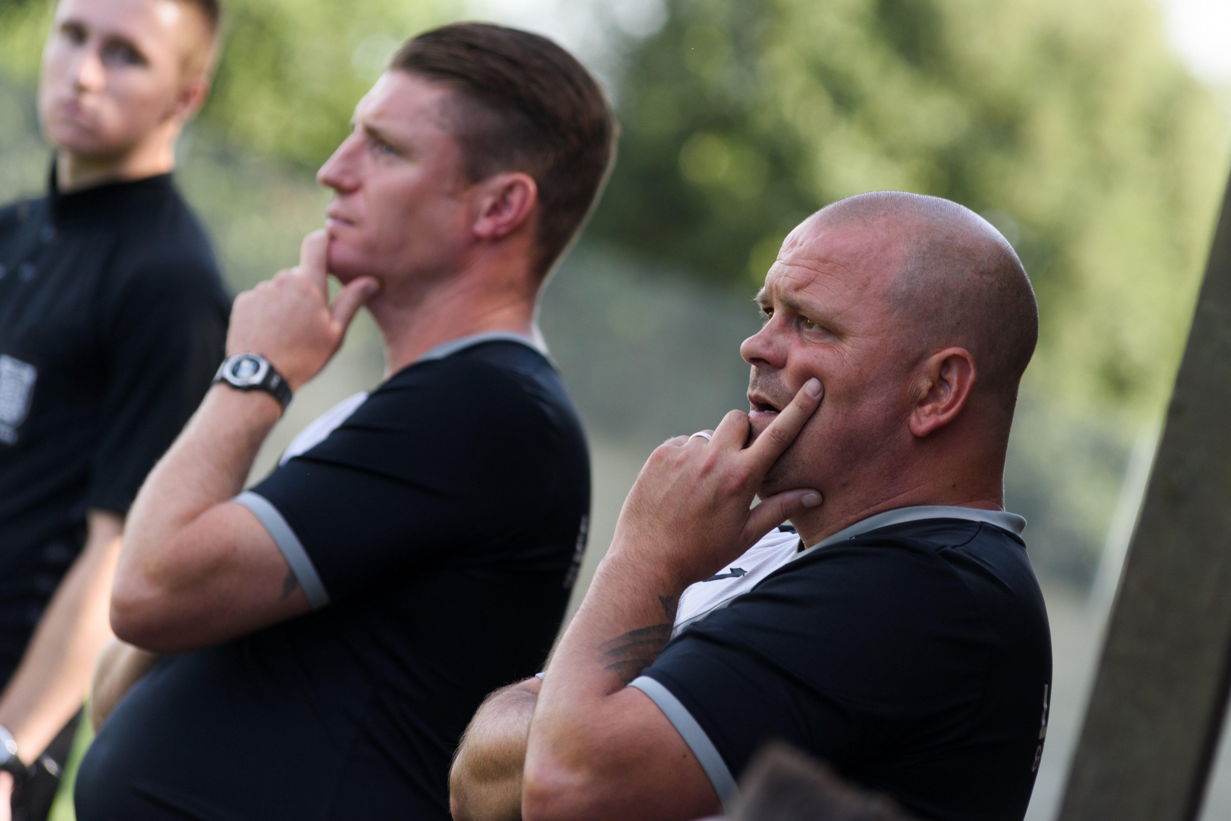 Horndean boss Michael Birmingham, right