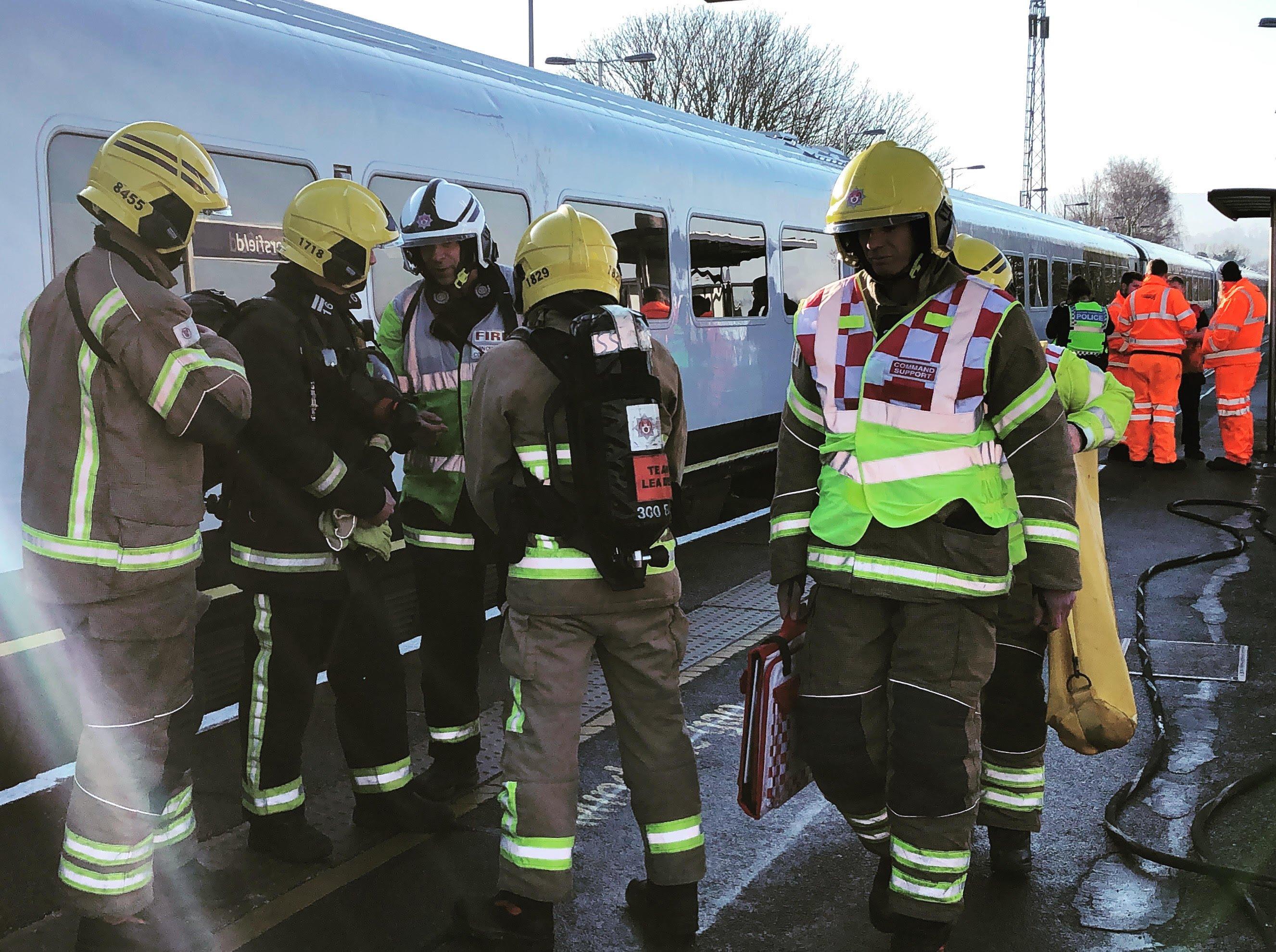 Emergency services pictured at Petersfield railway station after passengers were forced to evacuate a train amid a fire scare on Tuesday, January 21. Photo: Tom Cotterill