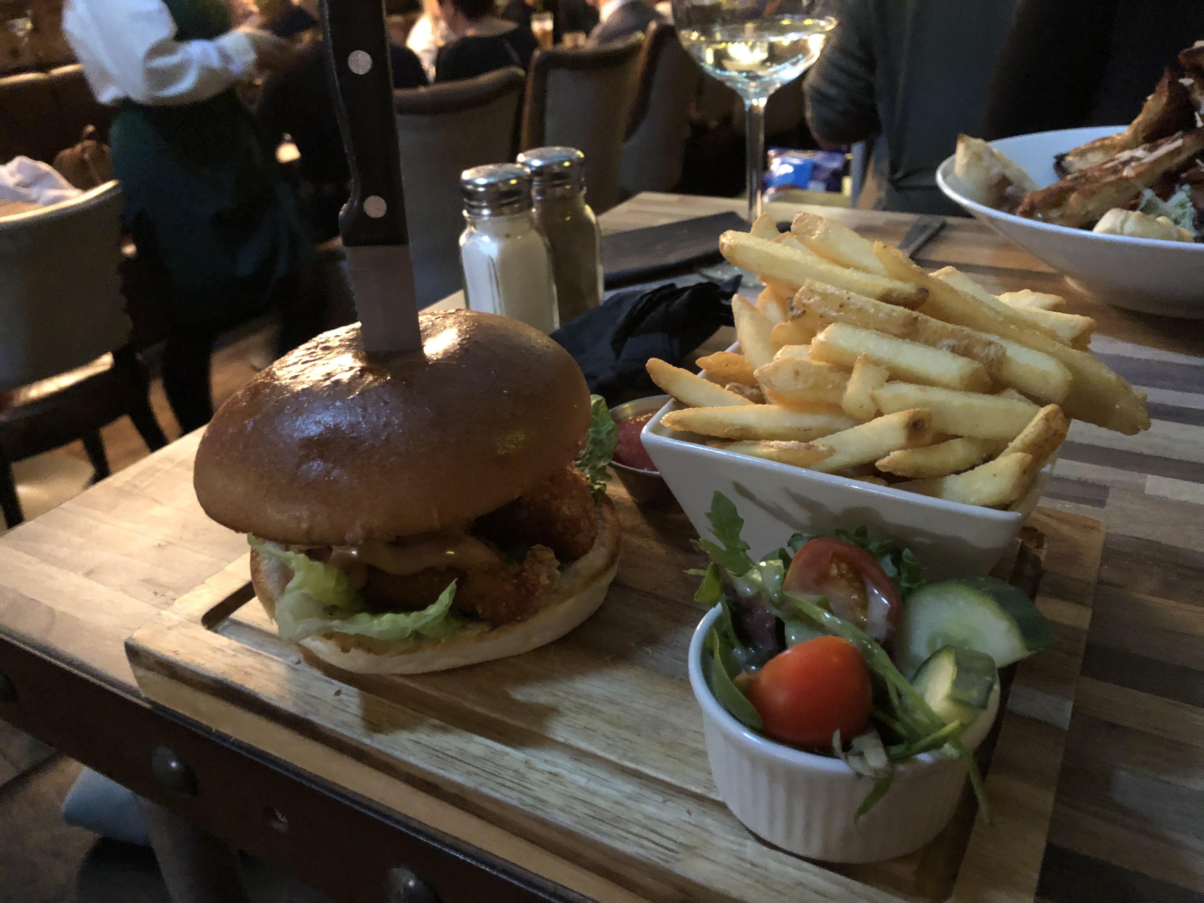 The Chicken Burger at the Gin and Olive restaurant.