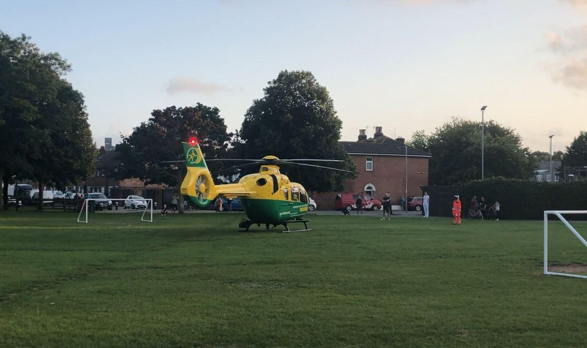 A still image of a video taken at Buckland Park, Portsmouth, where an air ambulance landed on Sunday, August 18 to help assess a 'young' child who had been hit by a car in Sultan Road at about 6.26pm. Picture: Tee Ahmed