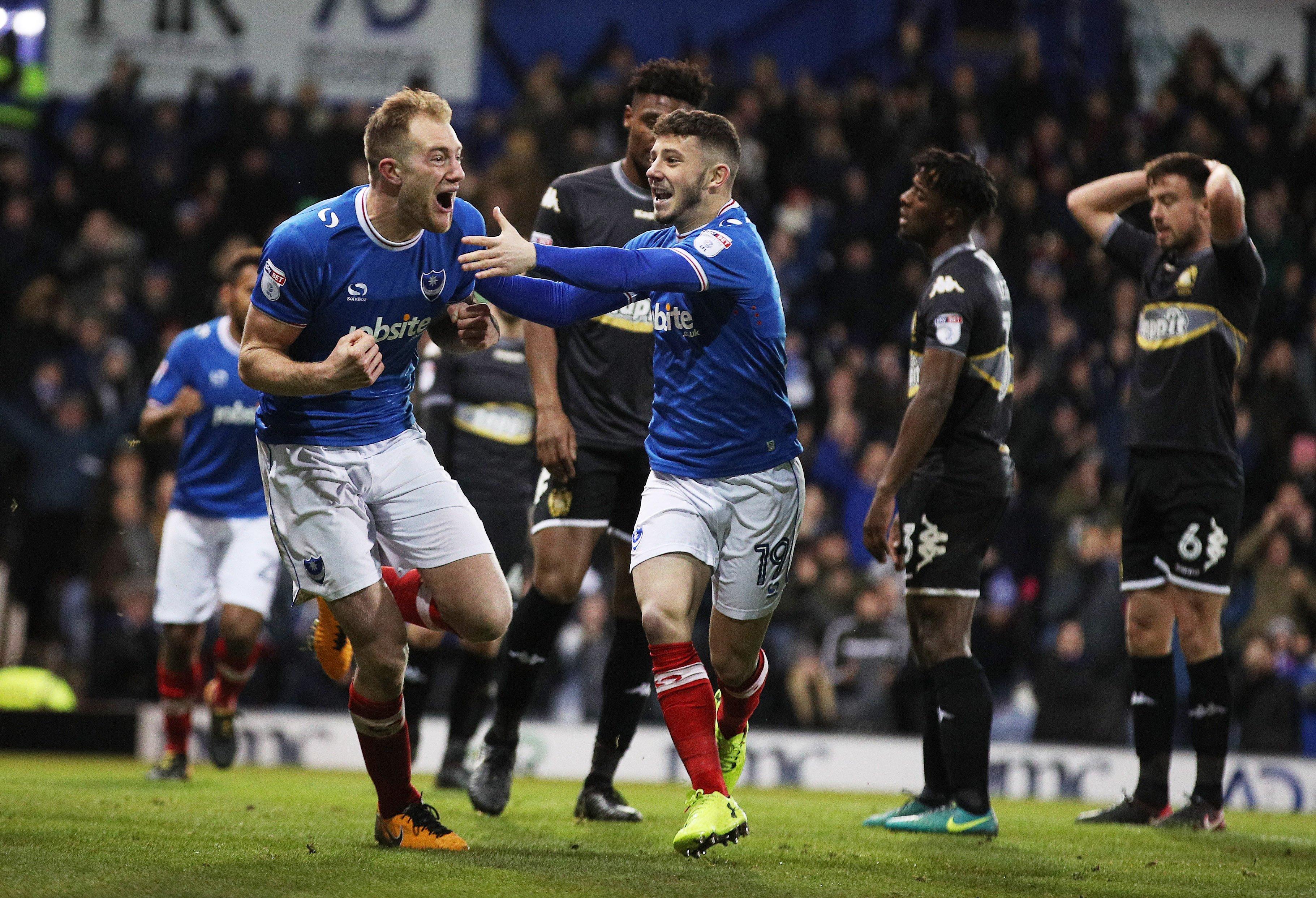 Former Pompey duo Matt Clarke and Conor Chaplin featured in Wayne Rooney's debut for Derby. Picture: Joe Pepler/Digital South.