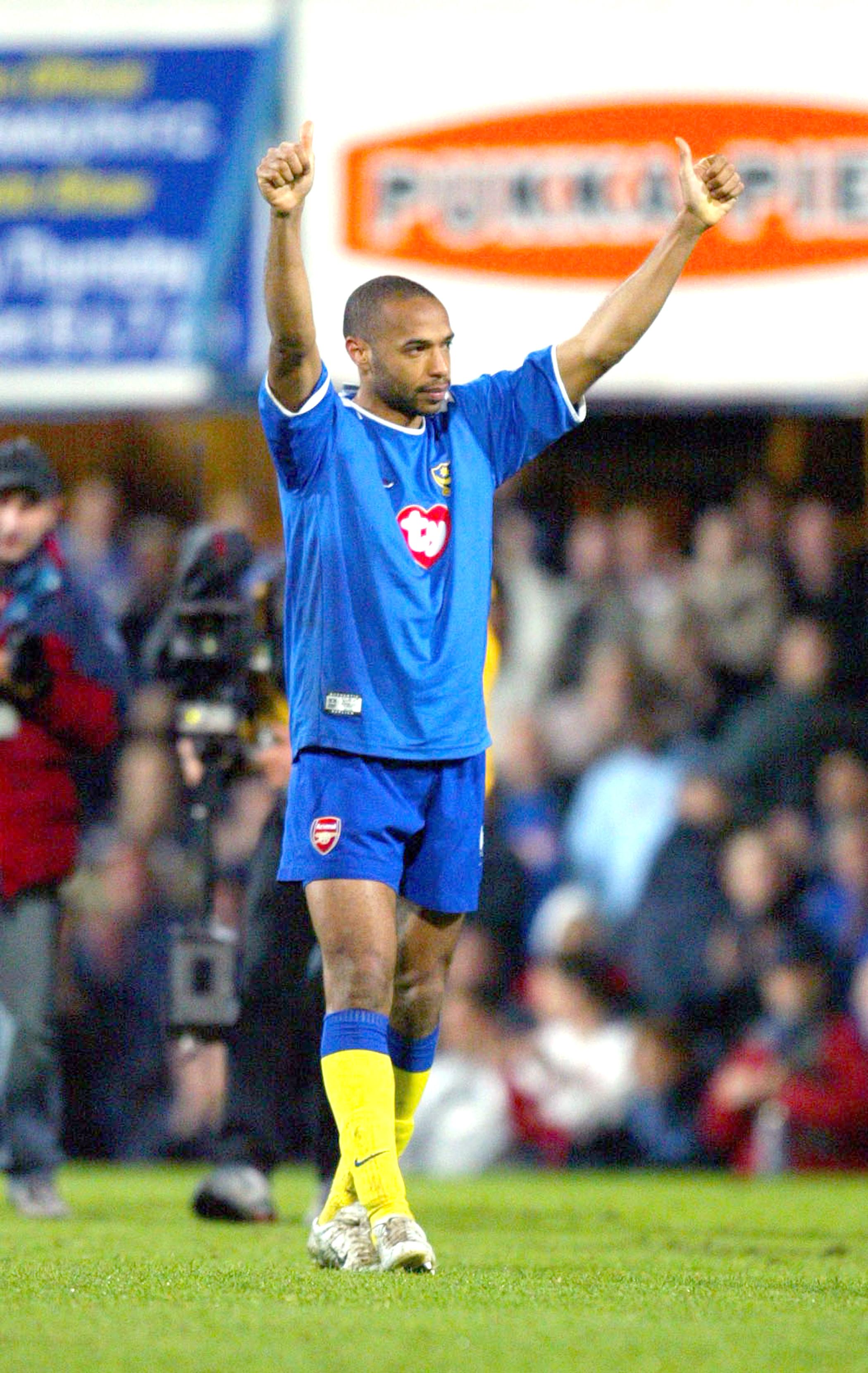 Thierry Henry in a Pompey shirt at Fratton Park