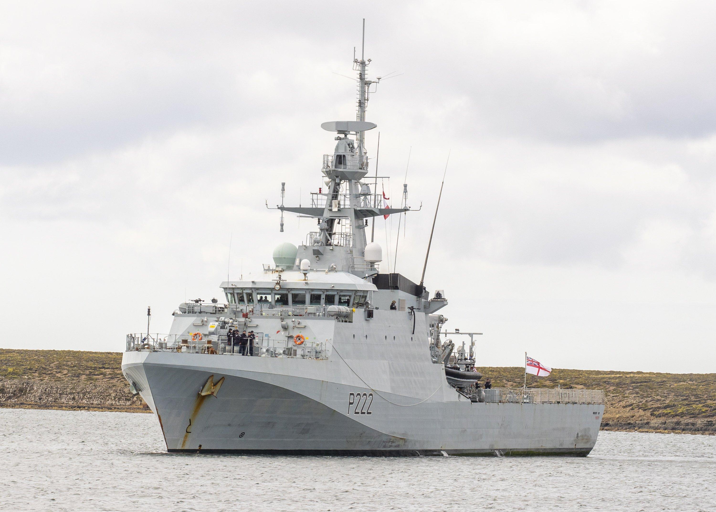 Images showing the arrival of HMS Forth, an Offshore Patrol Vessel arriving into Mare Harbour at Mount Pleasant Complex in the Falkland Islands last month, Photo: Royal Navy.