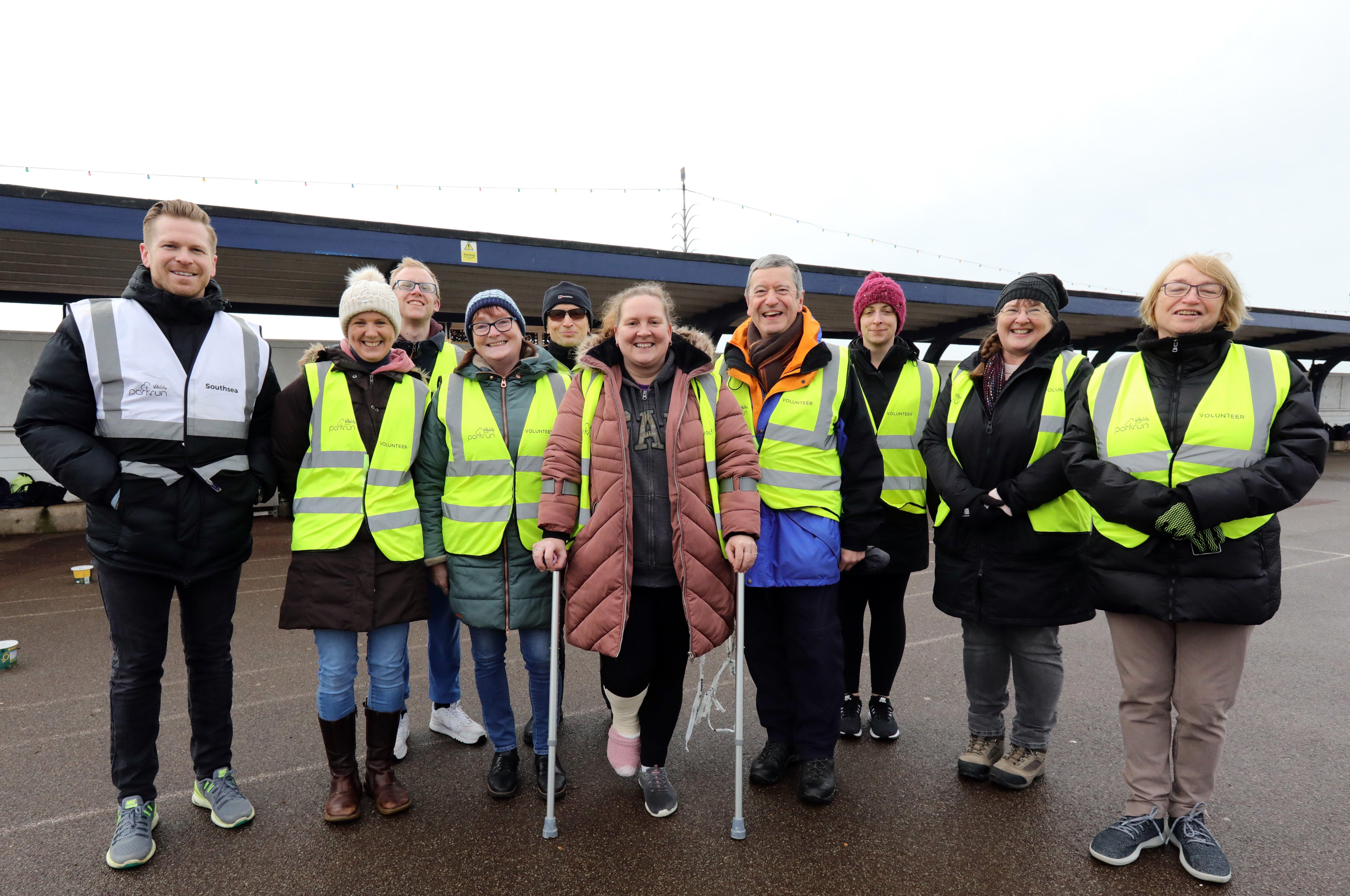 Run director Paul Tilley, left, along with Southsea parkrun volunteers. Picture: Chris Moorhouse (080220-12)