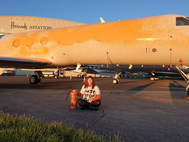 Just Stop Oil protesters have targeted multiple private jets at an airfield in Stansted after Taylor Swift landed her own private plane just hours before. (Credit: Just Stop Oil)