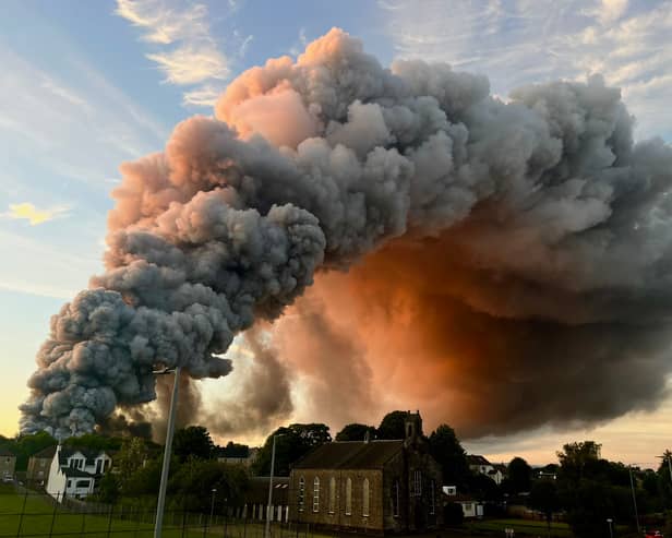 Plumes of smoke rise from the Linwood Industrial Estate in Elderslie. Picture: Laura (@laura1785)