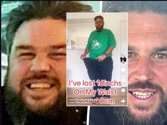 Simon Parnell, 42, tipped the scales at 35 stone but has lost 15 stone despite struggling to control himself around food.