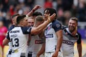 England celebrate Dom Young’s try against Samoa during World Cup opener