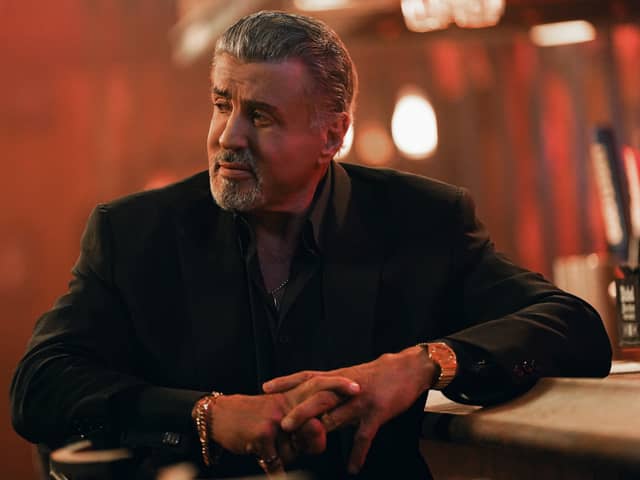 Sylvester Stallone as Dwight Manfredi in Tulsa King, with slicked back silver hair and a neat goatee (Credit: Brian Douglas/Paramount+)