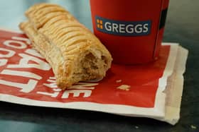 MANCHESTER, ENGLAND - JANUARY 06: In this photo illustration, a Greggs vegan sausage roll lays on a table on January 06, 2019 in Manchester, England. Greggs bakers recently launched the vegan sausage roll to compliment its popular meat sausage roll. The new vegan filling is made out of the company's own bespoke Quorn filling. (Photo Illustration by Christopher Furlong/Getty Images)