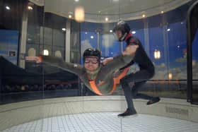 Richard Gullick tries out indoor skydiving at the Bear Grylls Adventure, Birmingham.