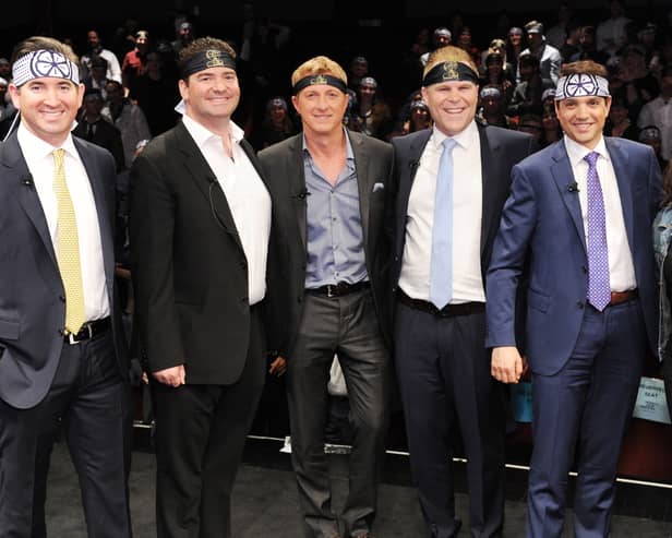 (L-R) Filmmakers Jon Hurwitz and Hayden Schlossberg actor Billy Zabka, filmmaker Josh Heald, and actor Ralph Macchio will be shutting the doors of the dojo as Cobra Kai comes to an end (Credit: Getty Images)