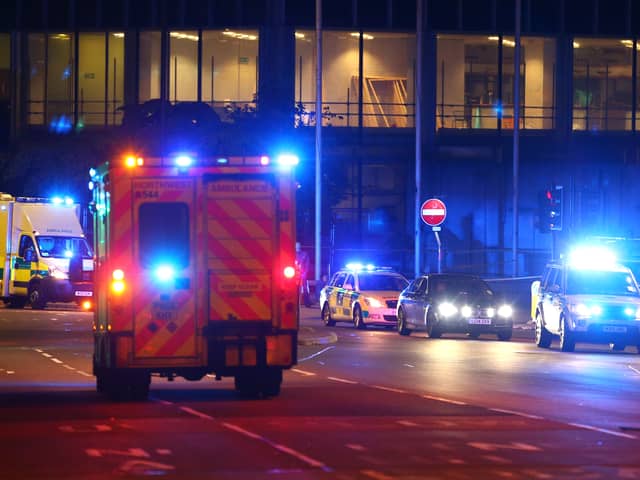  Emergency services arrive  close to the Manchester Arena on May 23, 2017. (Photo by Dave Thompson/Getty Images)
