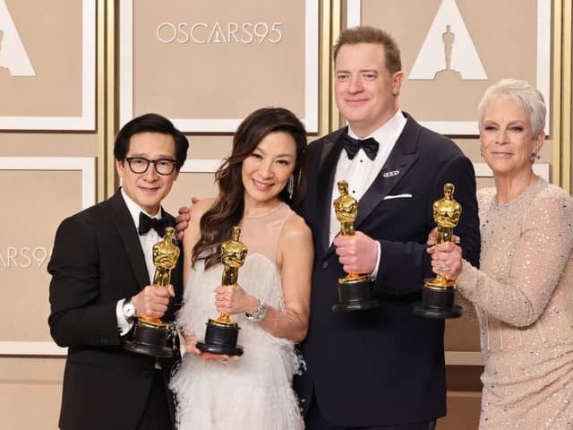 Ke Huy Quan, Michelle Yeoh, Brendan Fraser and Jamie Lee Curtis at the Oscars 2023