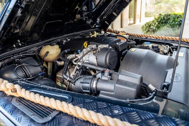 The vehicle is one of seven surviving examples of the SVX also known as the Bigfoot which were used in filming. Unlike some that were only used for basic motion shots or even static elements, this particular Defender was a true stunt filming car.