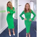 Amanda Holden stunned in a figure-hugging green dress as she returned to work as co-host of the Heart FM Breakfast show in London.(Photo Credit: Instagram/noholdenback)
