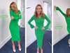 Amanda Holden dazzles in green Michael Kors dress as she returns to work after break in the US