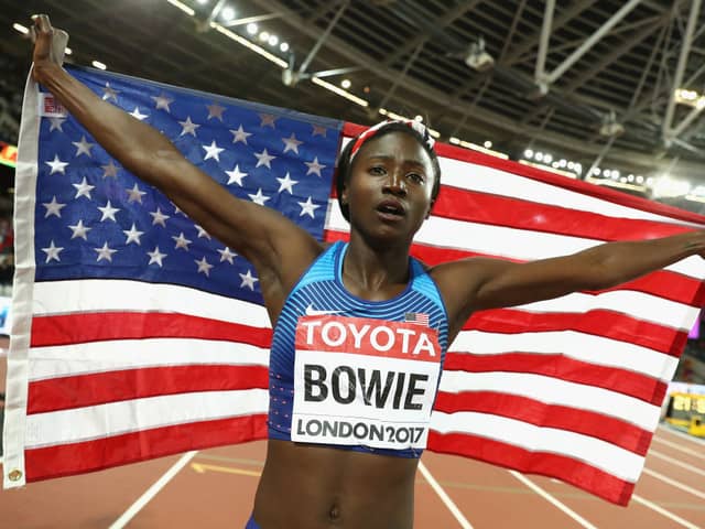 Tori Bowie as World Champion in 100m at 2017 World Athletics Championship