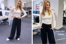  Amanda Holden models sports luxe trend at Heart FM office. (Photo Credit: Instagram/noholdenback)