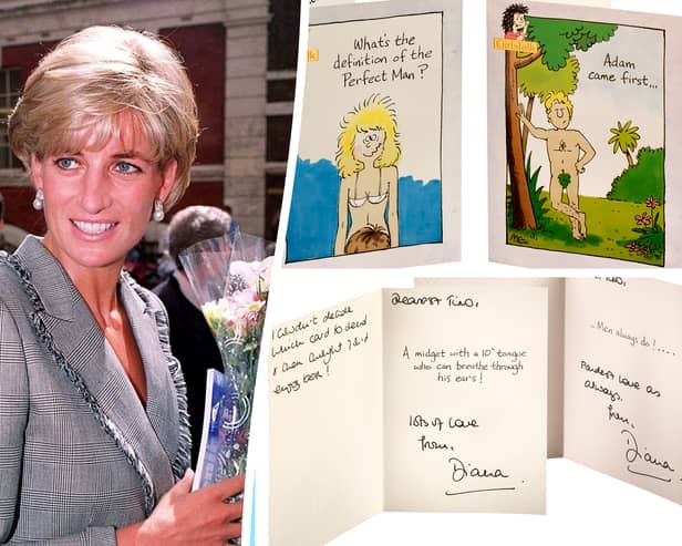 Princess Diana's adult humour greetings cards featuring sexual innuendos she sent to the King of Greece