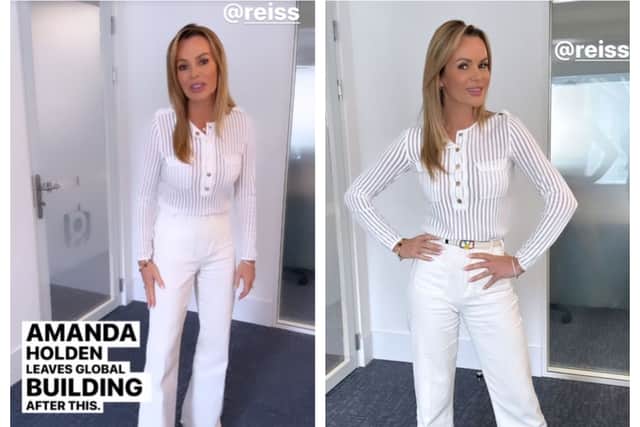 Amanda Holden dresses casual for work as she jokes about ongoing ‘braless’ headlines. (Photo Credit: Instagram/noholdenback)