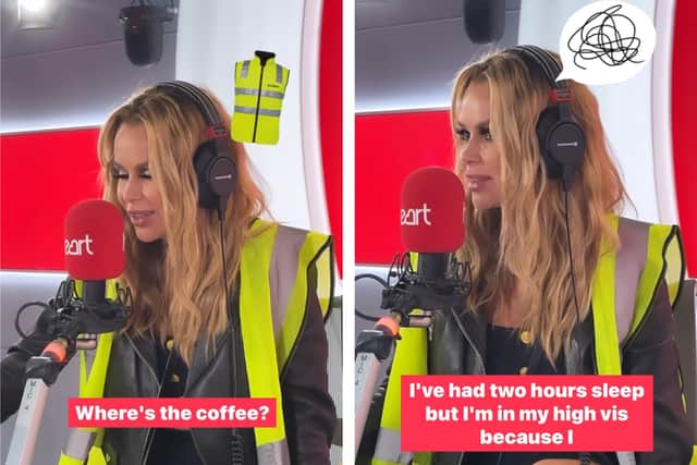 Amanda Holden returns to Heart FM Breakfast hungover after two hours sleep. (Photo Credit: Instagram/thisisheart)