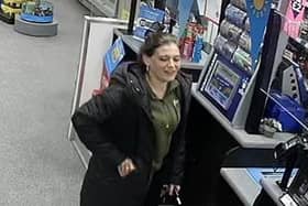 Sarah Henshaw, pictured here on CCTV, was last seen at her home address in Ilkeston, Derbyshire on June 20.