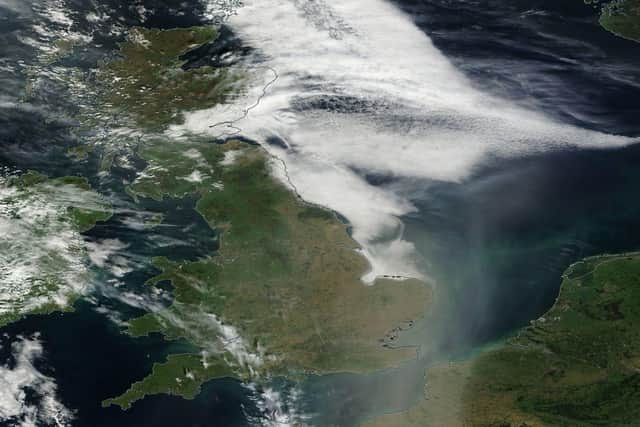 Satellite view of Earth taken on September 6 shows Saharan dust blowing over the UK.