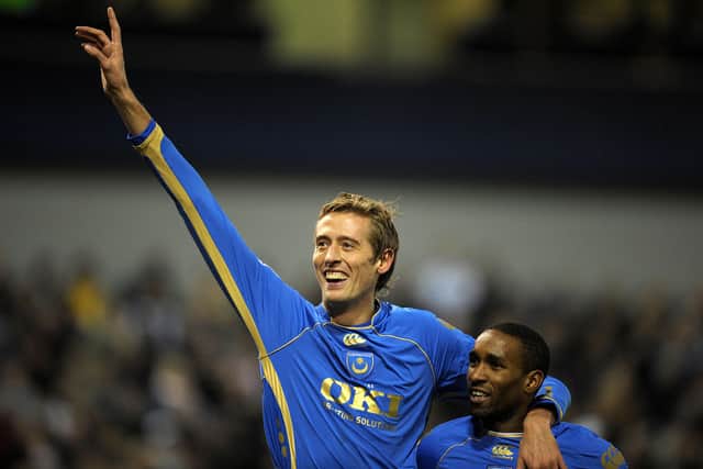 Peter Crouch and Jermaine Defoe enjoyed a short but sweet time at Fratton Park (Image: Getty Images)