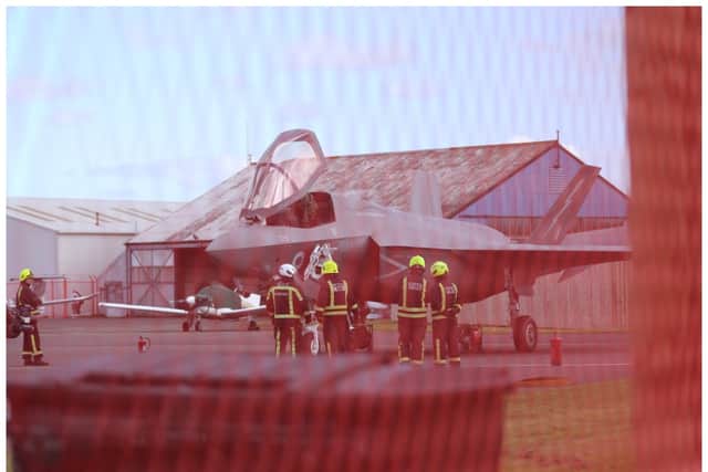 Mystery as F-35 jet spotted at UK airport - diverting from carrier. (Photo: Joel Bland - @JoelBlandSport on X)