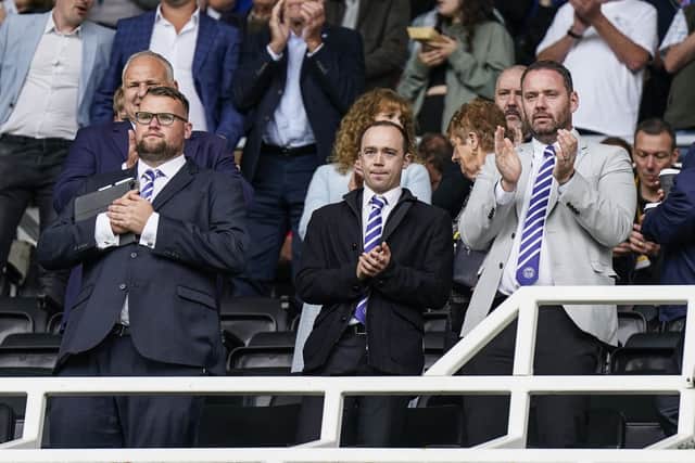 Pompey secretary Alistair Knell, left, alongside former head of recruitment, Phil Boardman, centre, and Blues sporting director Rich Hughes,