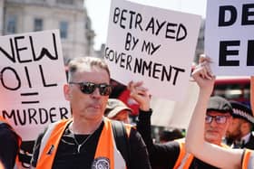 Dale Vince joins Just Stop Oil activists during a protest by the environmental campaigners in central London. Picture Date: Thursday June 8, 2023. Credit: Aaron Chown/PA Wire