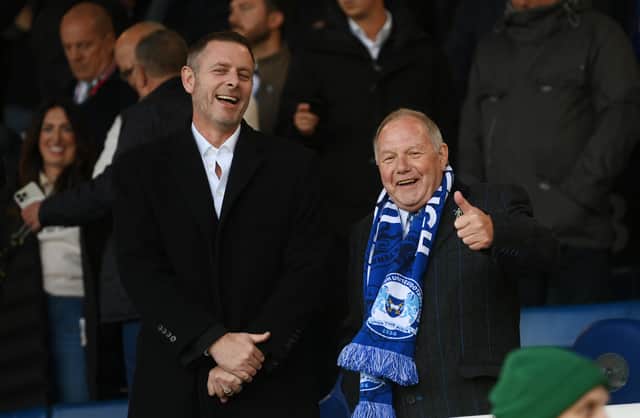 Peterborough chairman and co-owner Darragh MacAnthony, left, with Barry Fry