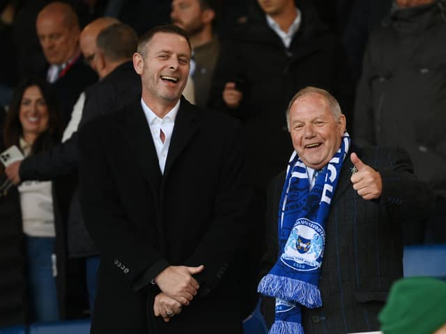 Peterborough chairman and co-owner Darragh MacAnthony, left, with Barry Fry
