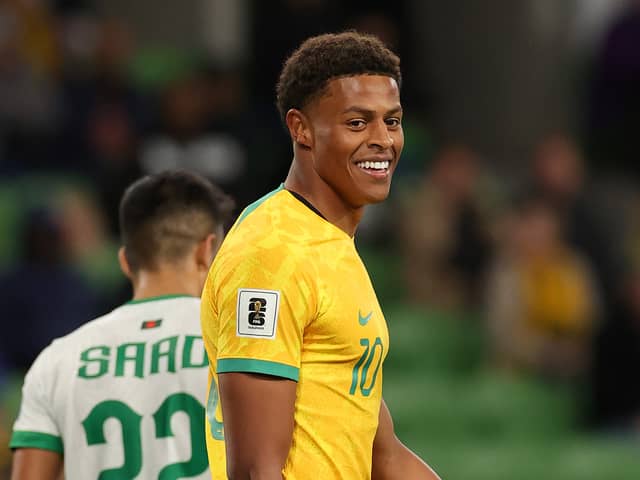 Pompey striker Kusini Yengi is celebrating his Australia debut. Pic: Getty.