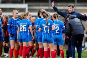 Jay Sadler issues intructions to his team during a break in play in the Bournemouth v Pompey Women Hampshire Cup game