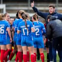 Jay Sadler issues intructions to his team during a break in play in the Bournemouth v Pompey Women Hampshire Cup game